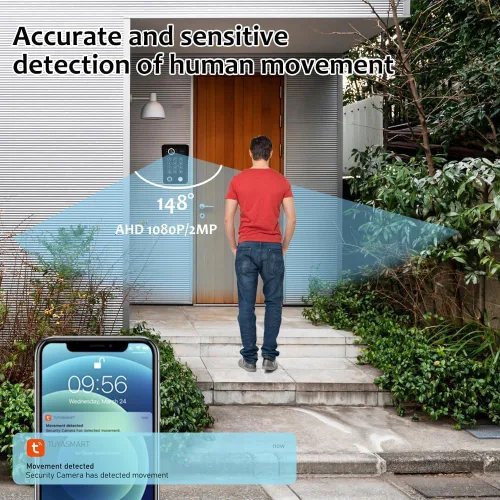Vista 4 de ANJIELO SMART Timbre con sistema de videoportero WiFi con cámara, video con cable 1080P, soporte para huellas dactilares, tarjetas RFID