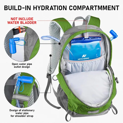 Vista 4 de N NEVO RHINO Mochila de senderismo 20L resistente al agua, mochila de día ligera para viajes, mochila pequeña para hombres y mujeres