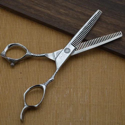 Vista 5 de Tijeras de corte de pelo de acero de dos lados para adelgazar los dientes de corte de peluquería peluquería peluquería salón de afeitar
