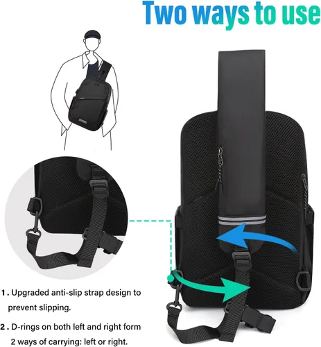 Vista 5 de MOSISO Mochila bandolera de viaje para senderismo, bolsa cruzada grande con puerto de carga USB para hombres y mujeres, bolsillos de 3 capas, bolsa