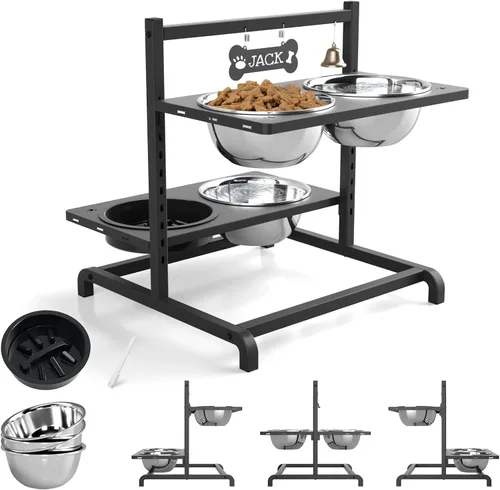Vista 10 de Soporte elevado para perros medianos y grandes con comedero lento y tapete, altura ajustable de 3.9, 5.5, 7.1, 8.7, 10.2, 11.8 pulgadas, comederos