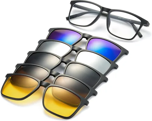 Vista 9 de JIM HALO 5 lentes de sol polarizados con clip magnético, marco de plástico Estilo Rectángulo 2247