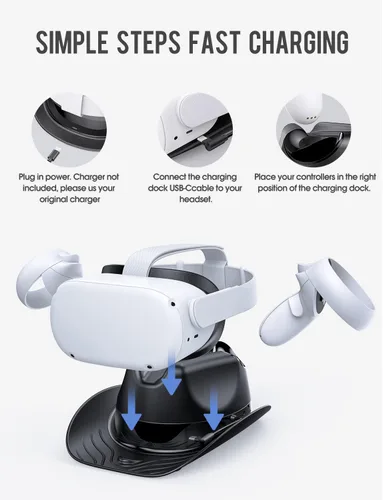 Vista 4 de PHNIXGAM Base de carga compatible con Oculus Quest 2Meta Quest 2, carga auriculares VR y controlador simultáneamente, con 2 baterías recargables