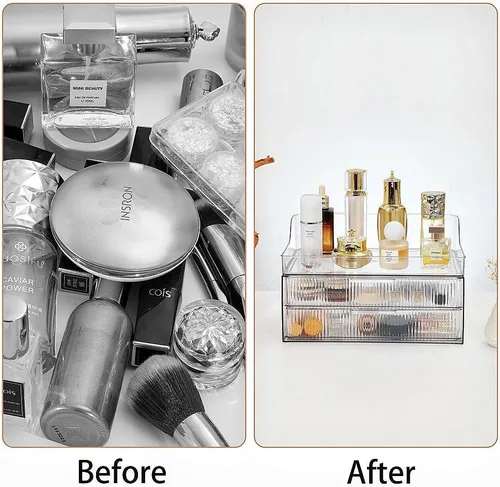 Vista 3 de Organizador de maquillaje para encimera, vitrinas de cosméticos grandes, organizador de cosméticos para el cuidado de la piel, 2 cajones