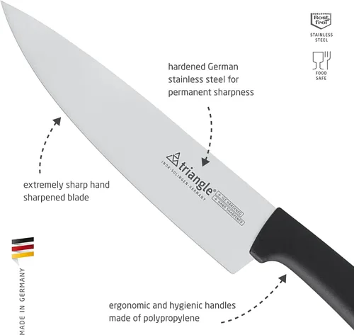 Vista 2 de triangle Cuchillo de chef, hoja de acero inoxidable de 7 pulgadas, mango ligero, equilibrado, apto para lavavajillas, fabricado en Alemania