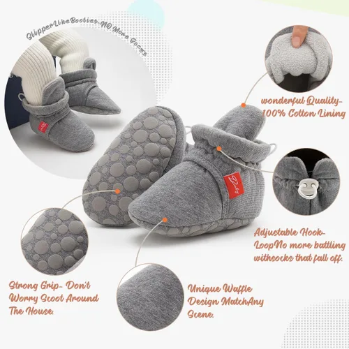 Vista 15 de Botines de forro polar para bebés, niños y niñas, pantuflas antideslizantes con agarre suave, zapatos de calcetín para recién nacidos, cuna