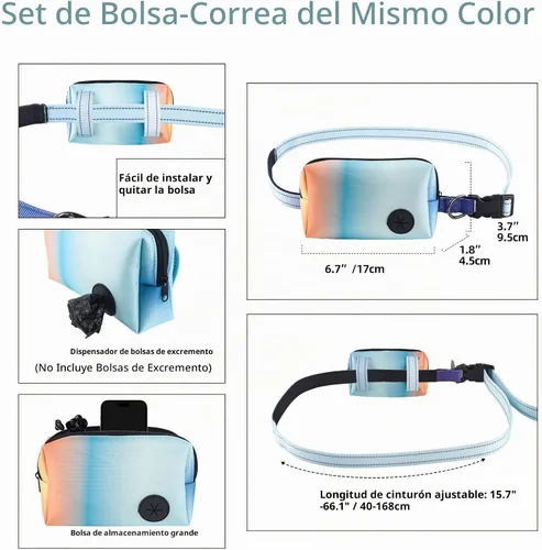 Vista 2 de Roses&Poetry - Correa para perros manos libres con bolsa con cremallera, correa elástica de 1.83-2.74m para perros medianos y grandes, correa