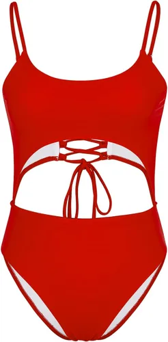 Vista 4 de Meyeeka - Traje de baño de una pieza para mujer, monokini con cuello redondo y detalle recortado por delante, lazos para amarrar por la espalda