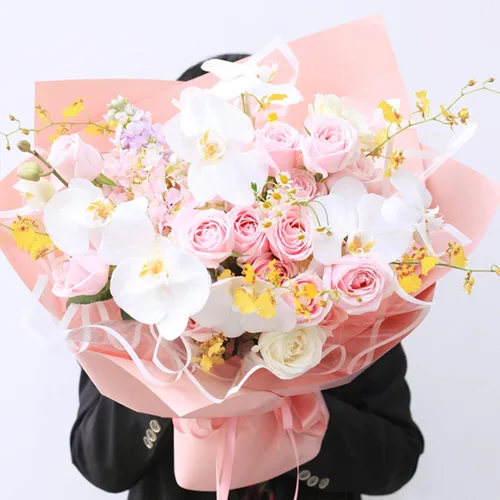 Vista 3 de HinyoCo 24 piezas de decoraciones de orquídeas artificiales de poliuretano de tacto real, cabezas de orquídea falsas, cabezas de flores falsas