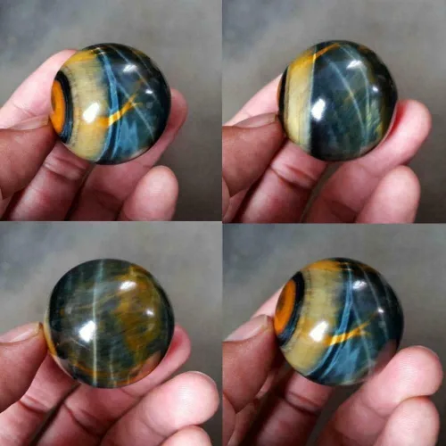Vista 3 de TEAMWILL 2 bolas de cristal de cristal de jaspe de ojo de tigre azul natural, esfera de cuarzo, regalos de roca curativa