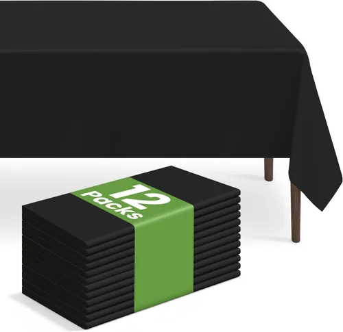 Vista 8 de Paquete de 2 manteles rectangulares desechables color negro, manteles de plástico negro para fiestas, 54 x 108 pulgadas, mantel de campamento