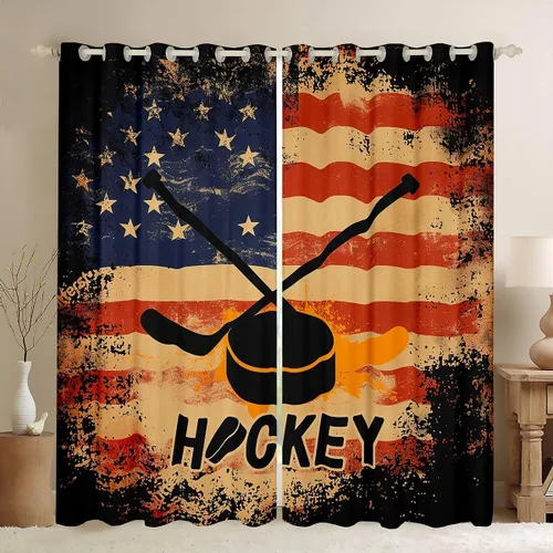 Vista 19 de Erosebridal Hockey Blackout Curtains for Boys,Blue and Black Sports Curtains & Drapes for Kids Teen,Ball Games Gamer Bedroom Decor,Ice Hockey Field