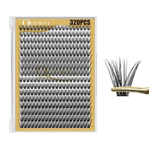 Vista 37 de Kit de racimos de pestañas QUEWEL, 320 piezas, extensiones de pestañas en racimo de 30D, racimos de pestañas de 9-16mm, kit de pestañas dispersas