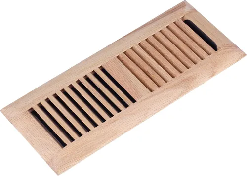 Vista 4 de Paquete de 2 piezas de rejilla de piso de madera dura de roble rojo, cubierta de ventilación empotrable, 4x10 pulgadas, con regulador, sin acabar
