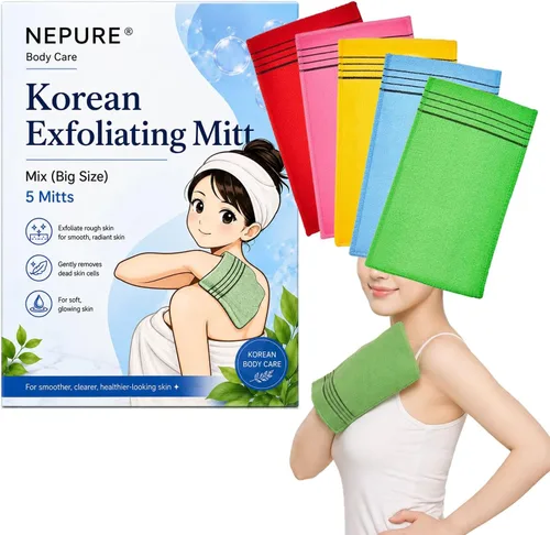 Vista 8 de Manopla exfoliante asiática coreana para baño (5, verde)