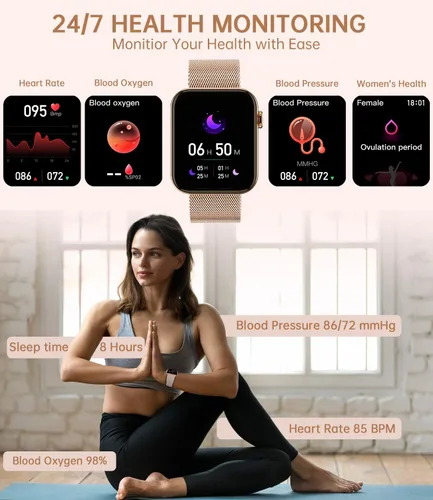 Vista 3 de Relojes inteligentes para mujer (respuesta/hacer llamadas) 1.85 pulgadas pantalla táctil reloj de seguimiento de fitness con frecuencia cardíaca