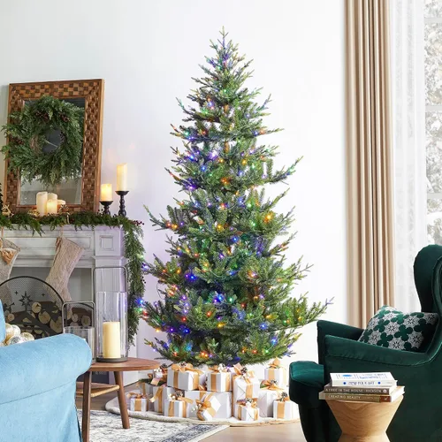 Vista 33 de Glitzhome Árbol de Navidad preiluminado, abeto artificial realista de 7.5 pies con 1,668 puntas y 680 luces centelleantes C3, 10 funciones de Aspen