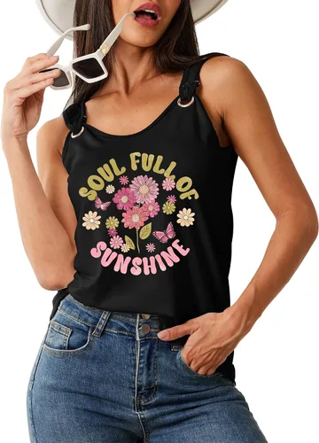 Vista 3 de Lindas camisetas de verano para mujer, estilo casual, sin mangas, ajuste holgado, cuello redondo, con anillo en O