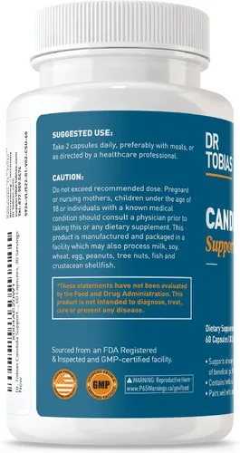 Vista 8 de Dr. Tobias Candida Support, complejo de equilibrio de flora intestinal con orégano, ácido caprílico, enzimas y probióticos, apoya la limpieza