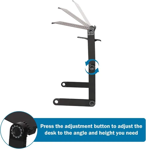 Vista 4 de Escritorio plegable de aluminio para laptop, soporte de mesa portátil ajustable con alfombrilla para mouse, escritorio ergonómico para cama y sofá