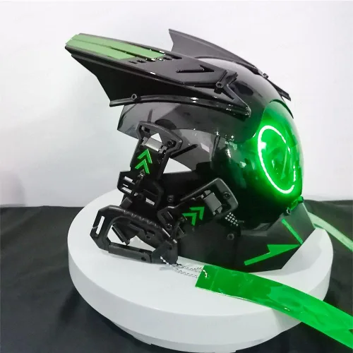 Vista 2 de JIANGLANY Cyberpunk - Máscara para adultos, máscara punk LED colorida para cosplay, ropa técnica de caballero, máscara futurista, casco de media cara