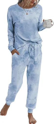 Vista 66 de Prettygarden - Conjunto de pijama de dos piezas para mujer, diseño de teñido anudado, sudadera informal de manga larga con pantalones largos, ropa