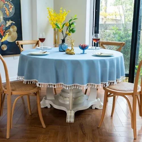 Vista 8 de Mantel de fiesta, redondo de 47 pulgadas, color beige, poliéster, decoración de mesa de color sólido