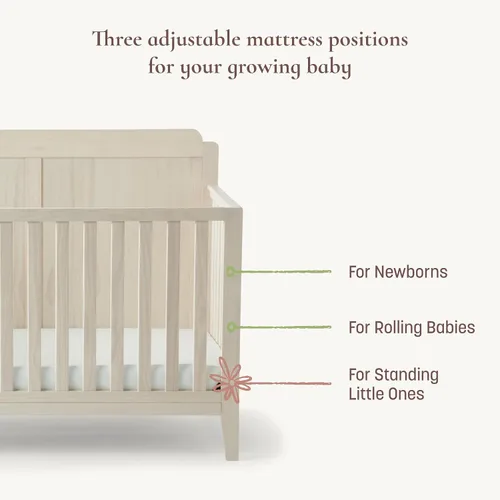 Vista 4 de Little Seeds Cuna convertible 6 en 1 Sprig, Whitewash Natural Blanqueado Natural