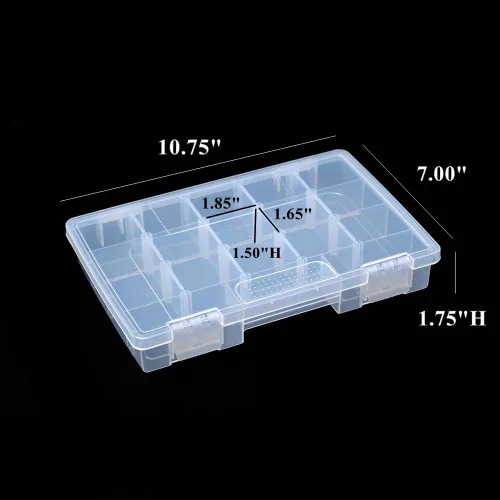 Vista 3 de Paquete de 4 cajas organizadoras de plástico transparente con 15 divisores ajustables y 3 secciones fijas, funda de transporte portátil con asa