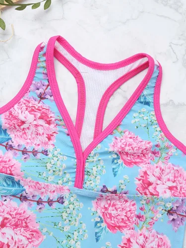 Vista 5 de Hularka Traje de baño tankini de 3 piezas para niños y niñas, parte superior cruzada con parte inferior y faldas para trajes de baño deportivos