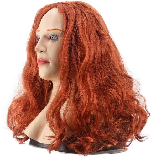 Vista 2 de HENGYUTOYMASK Realista Scarlet Mujer Cara Halloween Máscara de látex con peluca Señora Crossdressing Sissy Transgénero Disfraz
