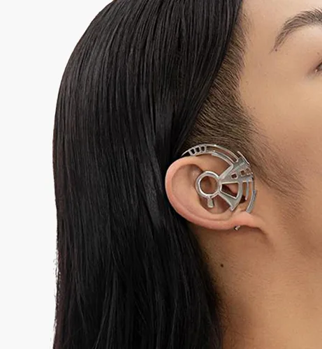 Vista 3 de L'VOW Y2K Punk - Pendiente irregular Cyborg con clip para cartílago, sin perforación, accesorios de joyería