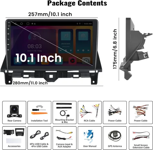 Vista 8 de Estéreo de coche 4GB+64GB para Honda Accord 8th 2008-2013 con Carplay inalámbrico Android Auto, Android 13 10.1 'HD pantalla táctil Bluetooth-5.0