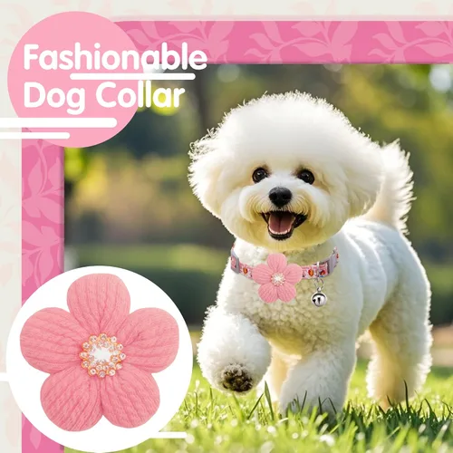Vista 3 de Collar para perro mediano con flor, collares de perro para perros medianos Collar para niña Collar de perro lindo con campana, longitud ajustable