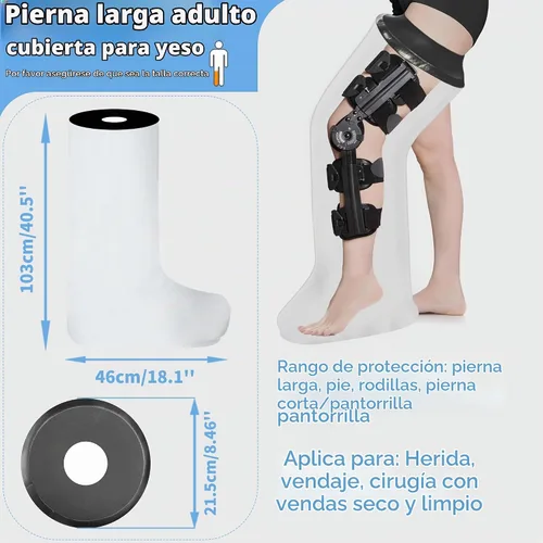 Vista 2 de Protector de pierna fundido para adultos, vendaje de ducha de poliuretano termoplástico impermeable y cubierta fundida, protector de ducha de pierna