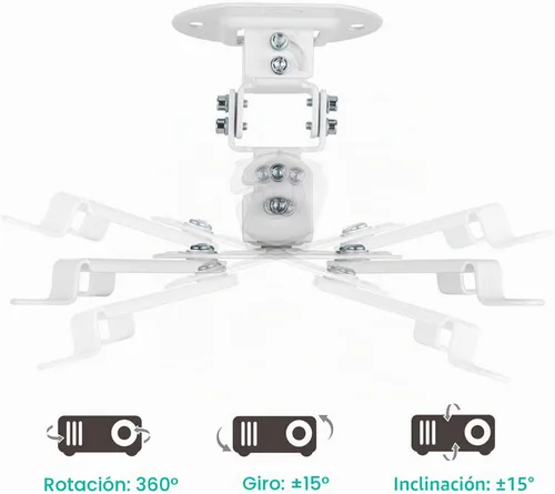 Vista 6 de WALI Soporte de techo para proyector, soporte universal para proyector de perfil bajo con brazos retráctiles y función de ajuste múltiple Blanco