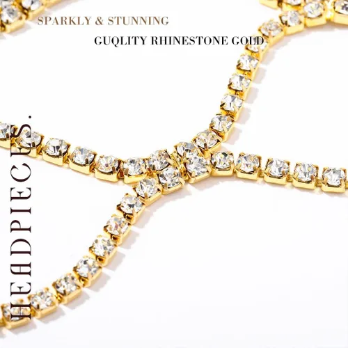 Vista 4 de Rhinestone tocados casquillo vintage cristal cabeza cadena boda aleta pelo joyería Gatsby mujeres accesorios para el pelo