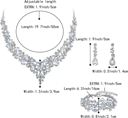 Vista 6 de BriLove - Juego de joyas de boda con cristales austriacos, collar, aretes y pulsera para mujer