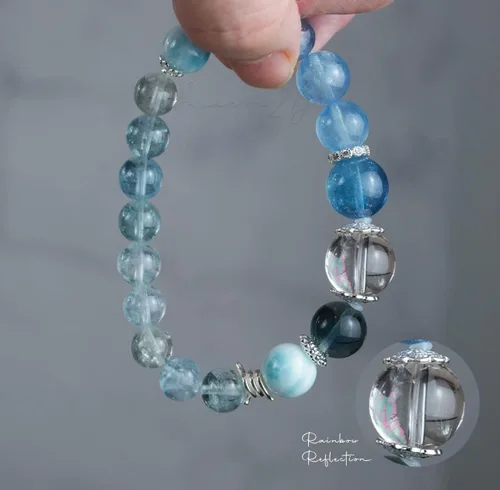 Vista 21 de Precious Gemstone Natural Crystal Healing Bracelet, Rutilated Quartz, Moonstone, Quartz Handmade Original Design Bracelet