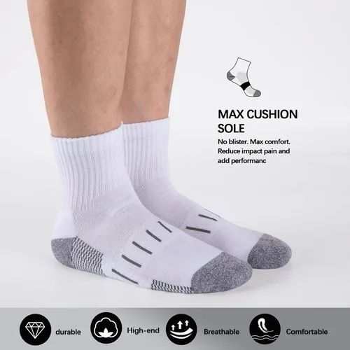 Vista 2 de Heatuff Calcetines deportivos para hombre con un cuarto de amortiguación, absorben la humedad, para correr, deportes, trabajo (8 pares)