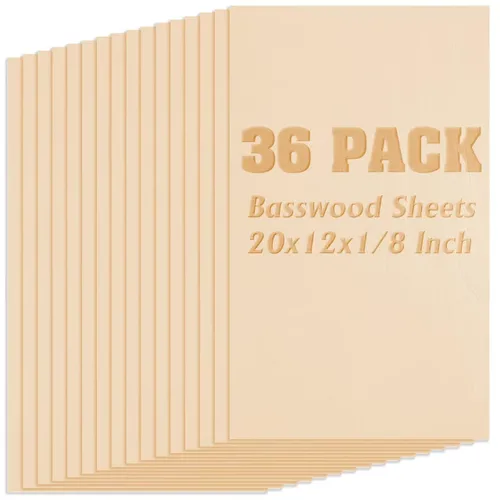 Vista 8 de Paquete de 36 hojas de madera de tilo, tablero de madera contrachapada de 1/8 de pulgada sin terminar, madera de 3 mm para corte por láser, tablas