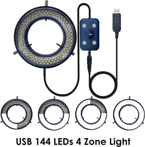 Vista 2 de Iluminación de anillo LED de luz de microscopio, USB 144 LED con 4 zonas de iluminación ajustables para la industria digital monocular binocular
