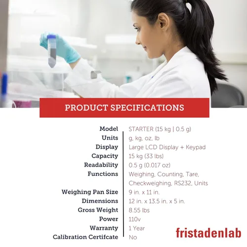 Vista 3 de Fristaden Lab Escala de conteo 33.1 lbs x 0.02 oz USA Company Para piezas pequeñas. Unidades: g, libras, oz, kg. Empresa de Estados Unidos.