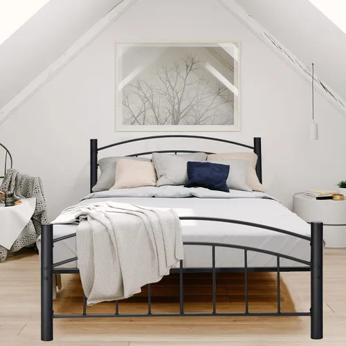 Vista 3 de Giantex Base de cama de metal, plataforma moderna con cabecero y estribo, base de colchón con soporte de listones de acero resistente, sin ruido