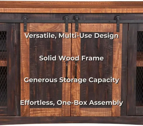 Vista 6 de Martin Svensson Home, mueble para TV Santa Fe de madera maciza, 65", negro antiguo y pino envejecido con aspecto desgastado Solid Pine, TV Stand