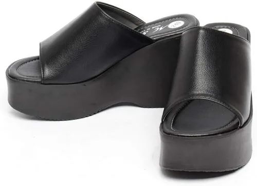 Vista 2 de Pantuflas de tacón alto con plataforma y puntera abierta para mujer, Negro, 7