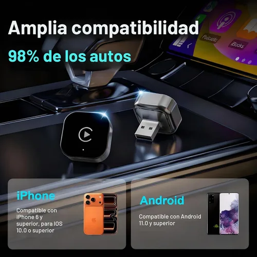 Vista 8 de Adaptador inalámbrico CarPlay y Android Auto con cable CarPlay a dispositivo inalámbrico, mini en forma de T 2 en 1 para auto USB Plug and Play Auto