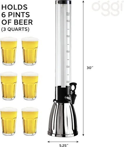 Vista 4 de OGGI Beer Tower - Dispensador de bebidas de 88 onzas con espita y tubo de hielo, torre Margarita, torre Mimosa, dispensadores de bebidas perfectos