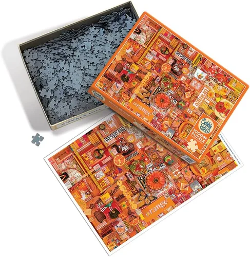 Vista 2 de Cobble Hill - Rompecabezas de 1000 piezas, colección Rainbow: naranja, muestra de póster incluido