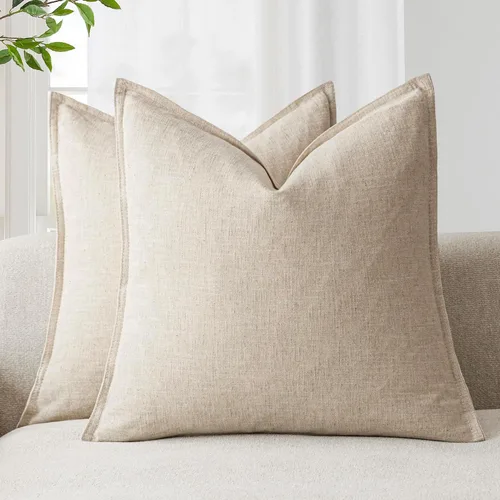 Vista 42 de Foindtower Juego de 2, Fundas Decorativas de Almohada de Lino Sólido Suaves Fundas de Cojín Europeo de Acento Estilo Granja Neutral para Silla Sofá